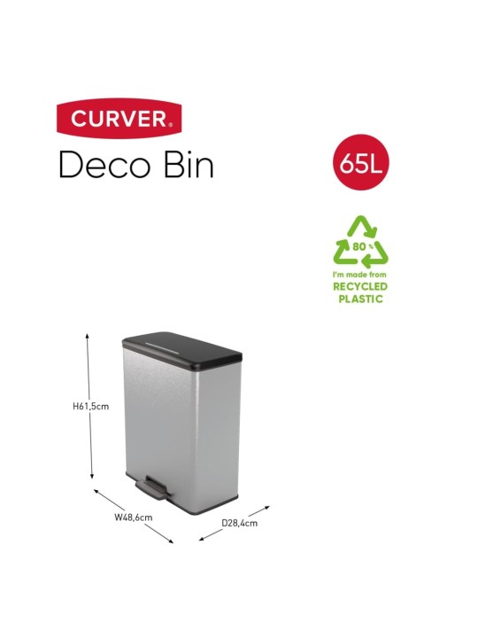 Curver pedálový odpadkový koš deco obdélníkový 65 l stříbrný