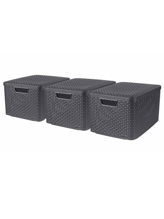 Curver Úložné boxy Style s víkem 3 ks velikost L antracitové