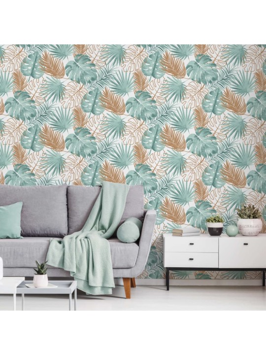 DUTCH WALLCOVERINGS Tapeta listy monstery zelená