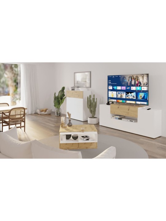 FMD TV/Hi-Fi skříňka 182x33x70,2 cm bílá a dub artisan