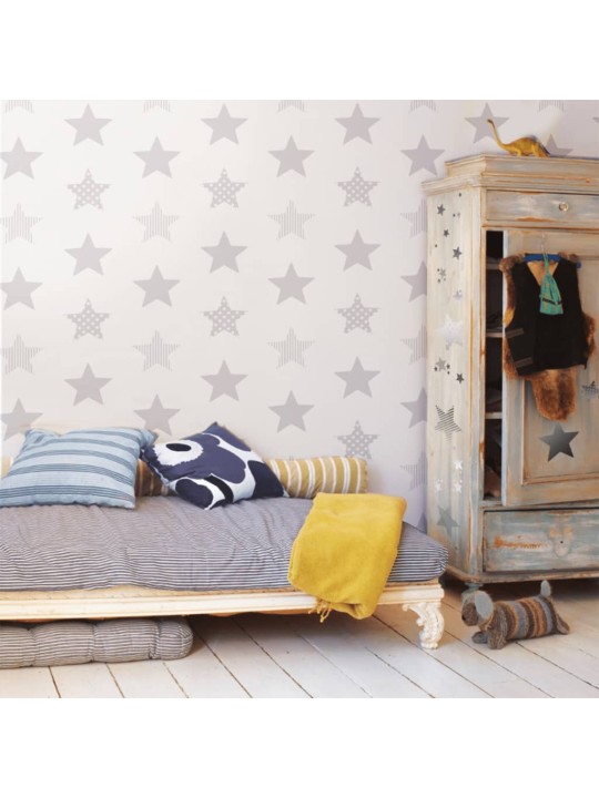 425342 Kids at Home Wallpaper "Superstar" Silver and White
