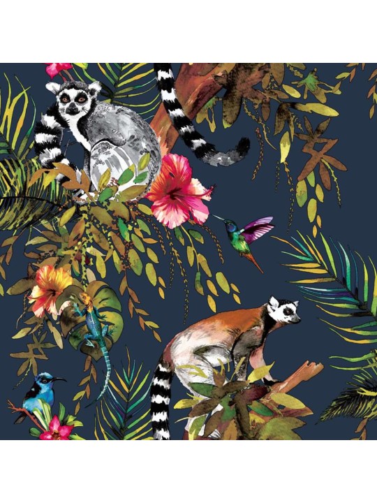 DUTCH WALLCOVERINGS Tapeta lemur petrolejově modrá