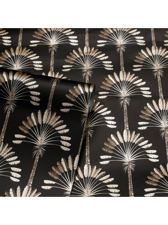 DUTCH WALLCOVERINGS Tapeta Palm Palace černá a zlatá