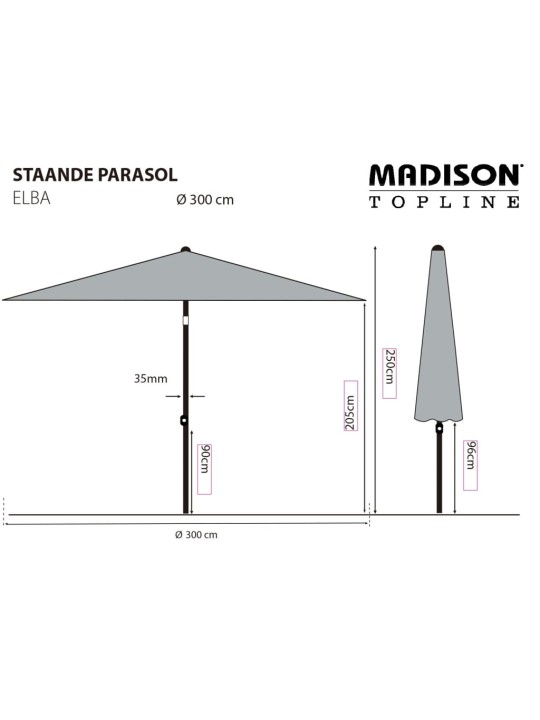 Madison zahradní slunečník elba 300 cm zelený