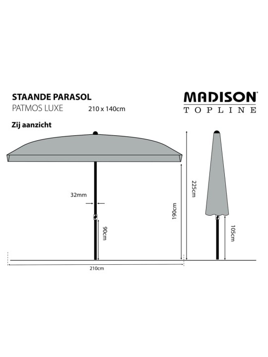 Madison zahradní slunečník patmos luxe obdélníkový 210 x 140 cm šedý