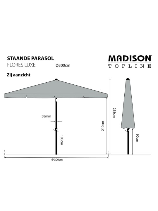 Madison zahradní slunečník flores luxe 300 cm kulatý šedý