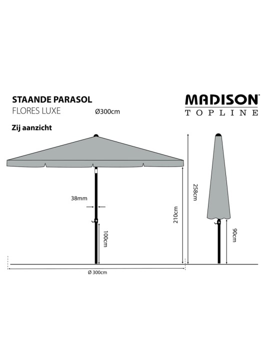 Madison zahradní slunečník flores luxe 300 cm kulatý ecru