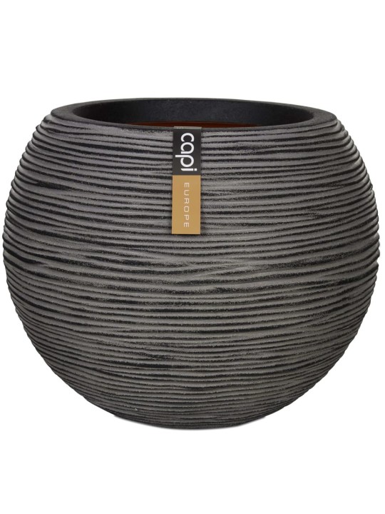 Capi Květináč Nature Rib kulovitý 40 x 32 cm antracitový KOFZ270