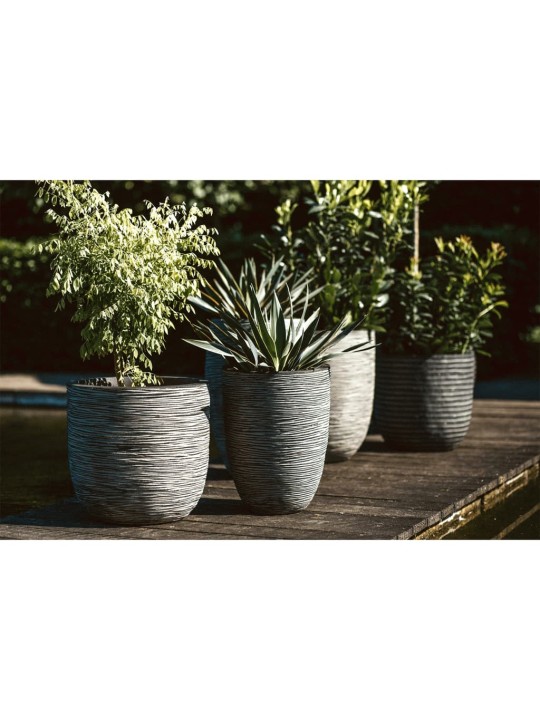 Capi Kulatý květináč Nature Rib 35 x 34 cm antracitový KOFZ932