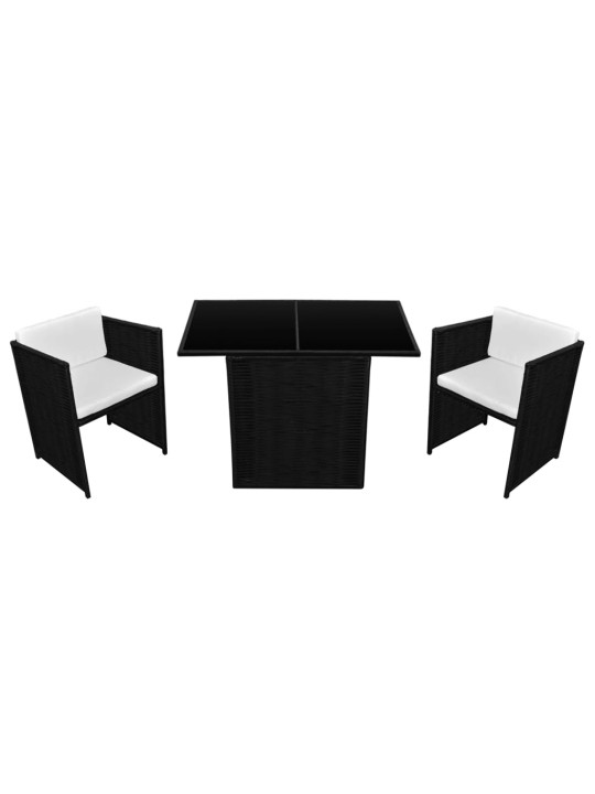 3dílný bistro set s poduškami polyratan černý