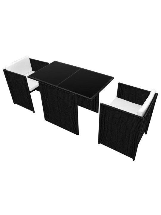3dílný bistro set s poduškami polyratan černý