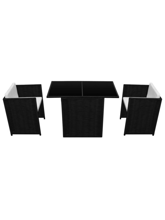 3dílný bistro set s poduškami polyratan černý