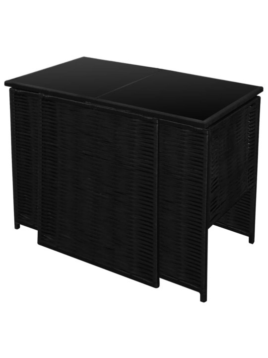 3dílný bistro set s poduškami polyratan černý