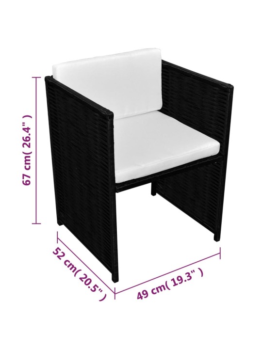 3dílný bistro set s poduškami polyratan černý