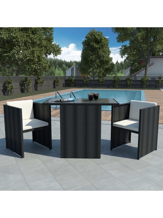 3dílný bistro set s poduškami polyratan černý