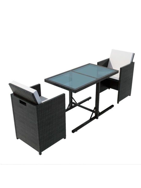 3dílný bistro set s poduškami polyratan černý