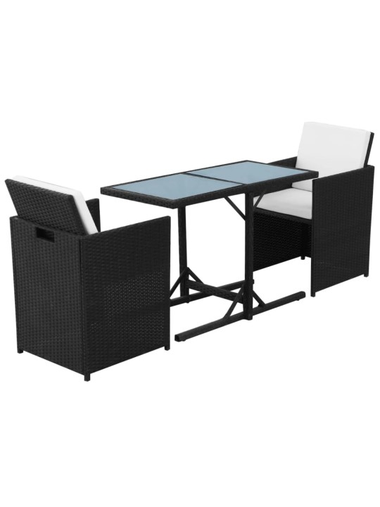 3dílný bistro set s poduškami polyratan černý
