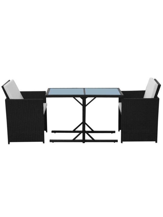 3dílný bistro set s poduškami polyratan černý
