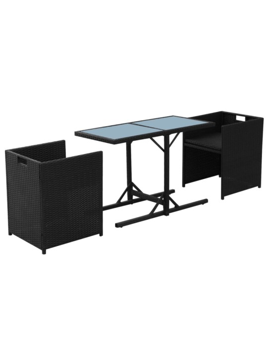 3dílný bistro set s poduškami polyratan černý