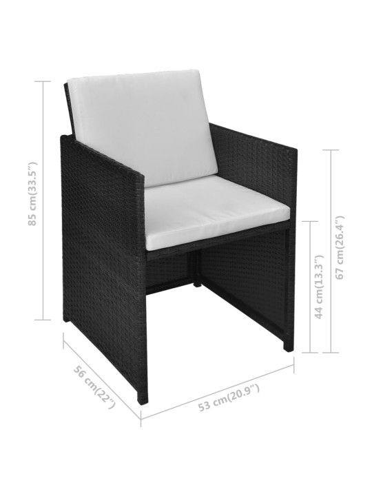 3dílný bistro set s poduškami polyratan černý
