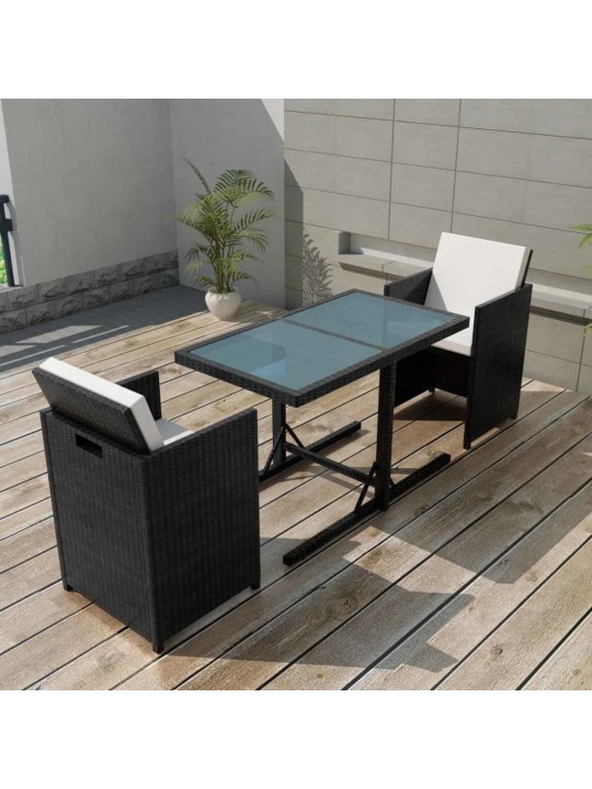 3dílný bistro set s poduškami polyratan černý