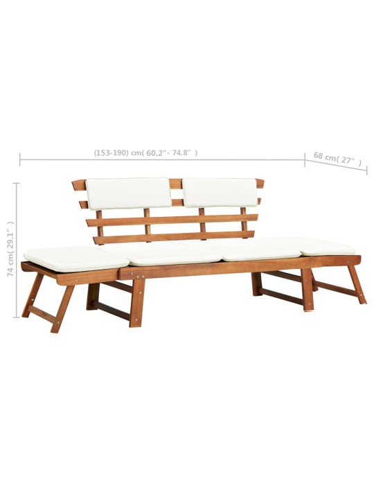 Zahradní lavice s polštářky 2-v-1 190 cm masivní akácie