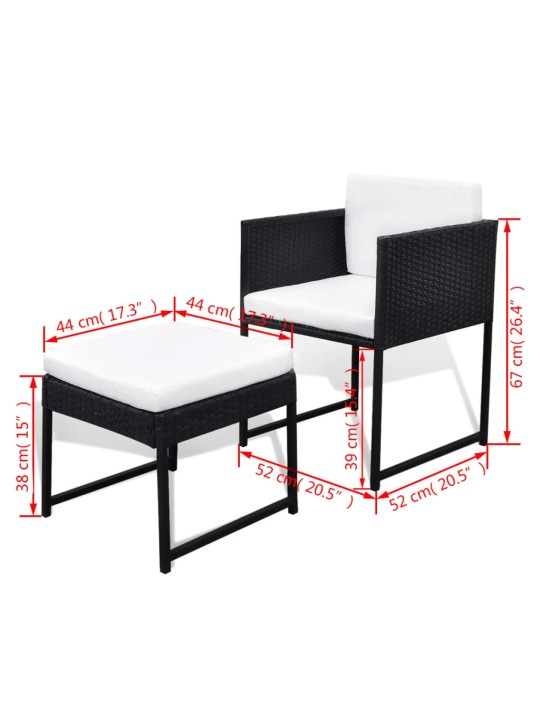 9dílný zahradní jídelní set s poduškami polyratan černý