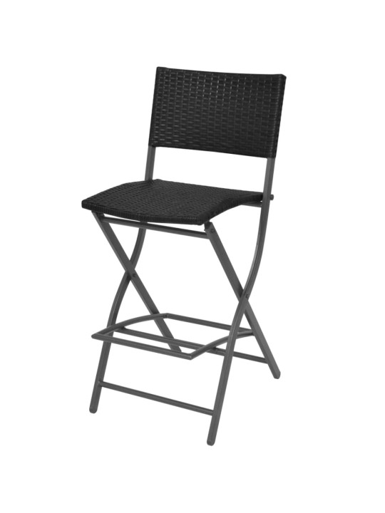 7dílný skládací zahradní jídelní set ocel polyratan černý