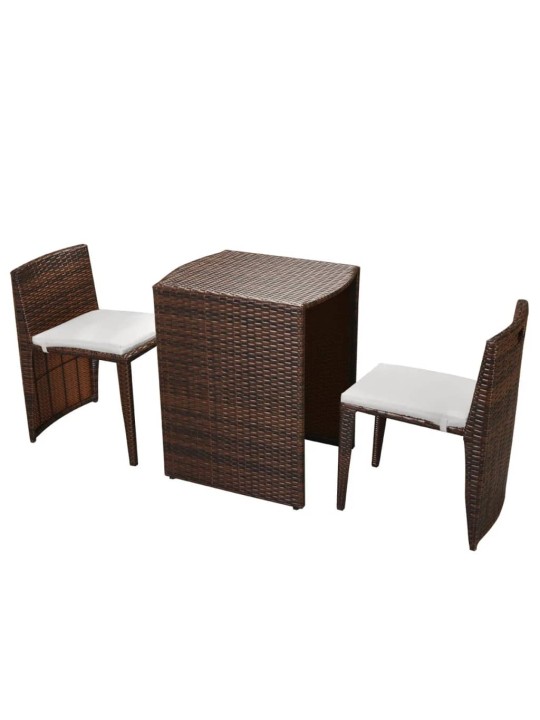 3dílný bistro set s poduškami polyratan hnědý
