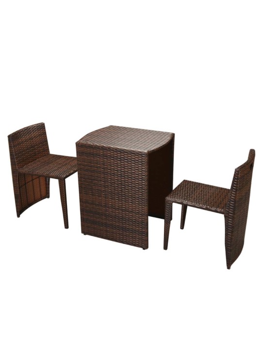 3dílný bistro set s poduškami polyratan hnědý