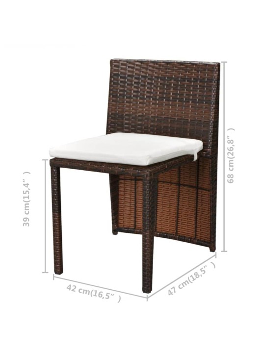 3dílný bistro set s poduškami polyratan hnědý