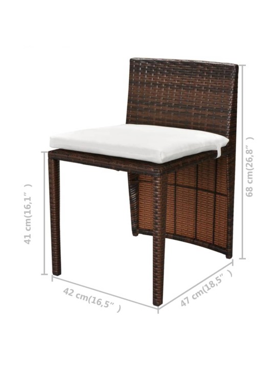 3dílný bistro set s poduškami polyratan hnědý