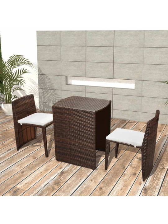3dílný bistro set s poduškami polyratan hnědý