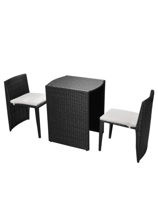 3dílný bistro set s poduškami polyratan černý