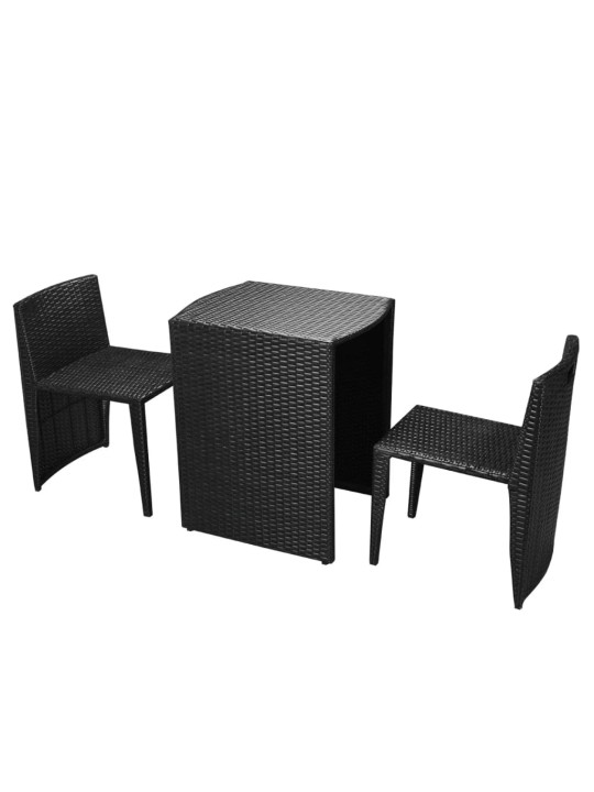 3dílný bistro set s poduškami polyratan černý