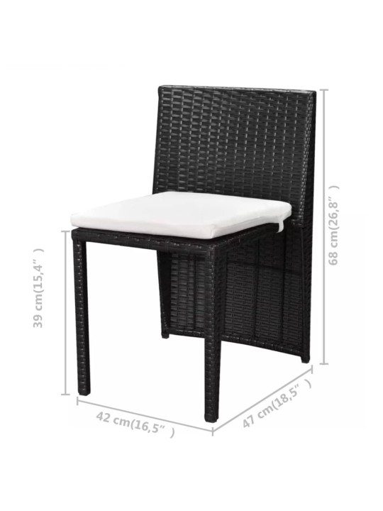 3dílný bistro set s poduškami polyratan černý