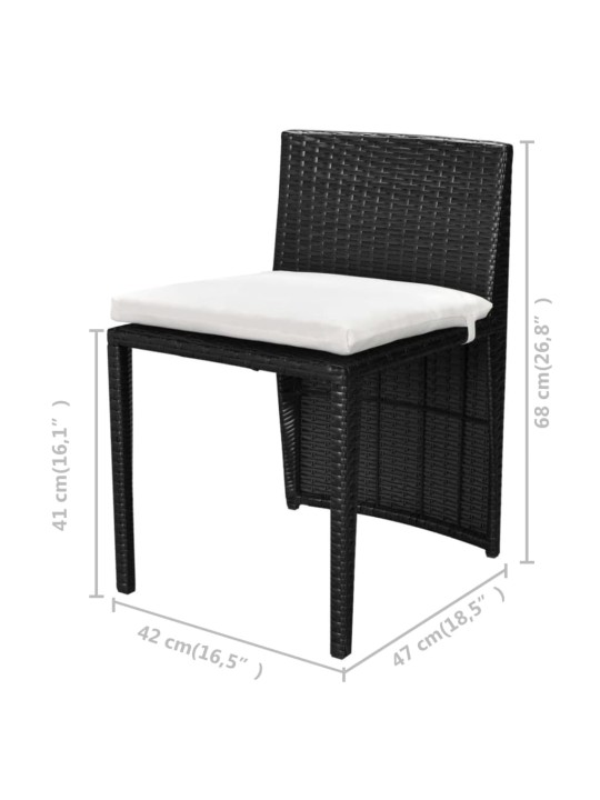 3dílný bistro set s poduškami polyratan černý