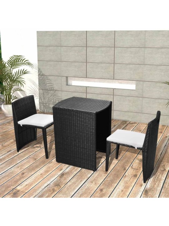 3dílný bistro set s poduškami polyratan černý