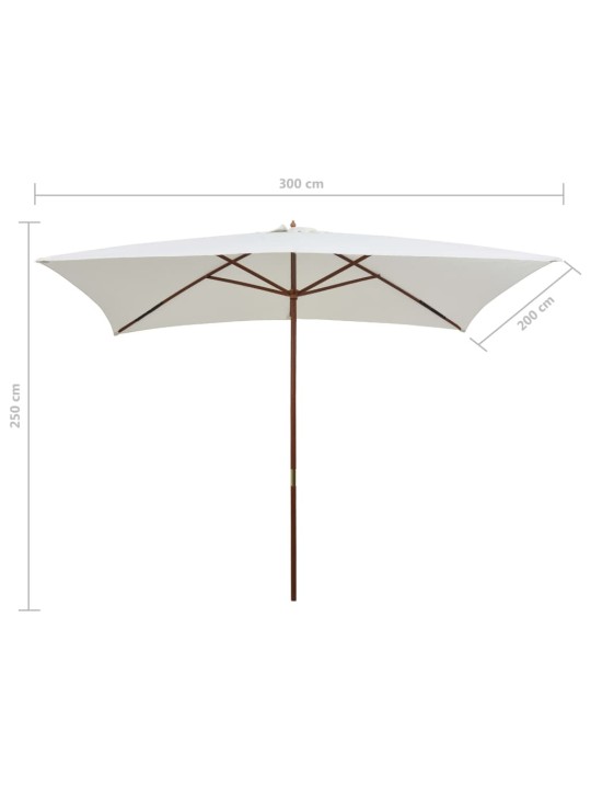 Slunečník 200 x 300 cm s dřevěnou tyčí krémově bílý