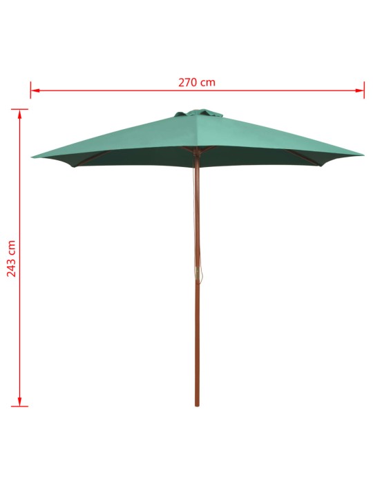 Slunečník 270 x 270 cm s dřevěnou tyčí zelený