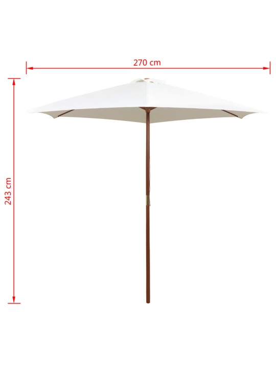 Slunečník 270 x 270 cm s dřevěnou tyčí krémově bílý