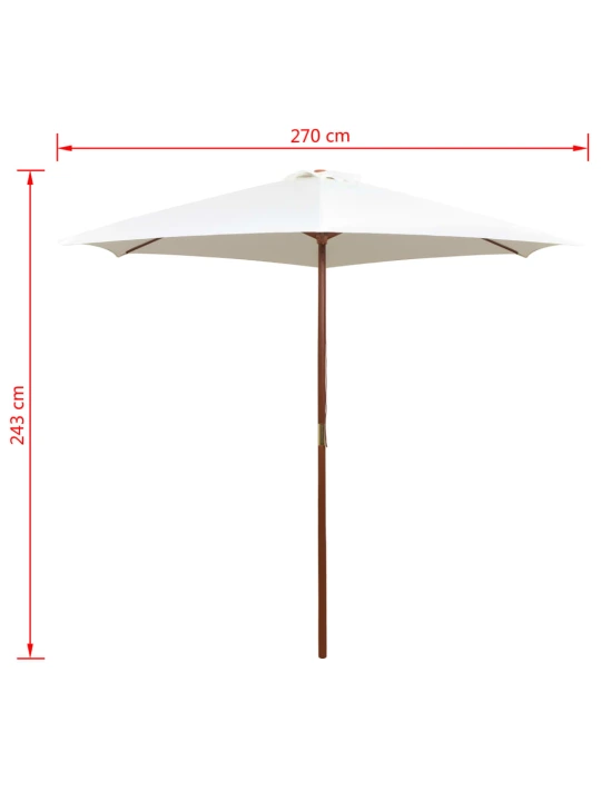 Slunečník 270 x 270 cm s dřevěnou tyčí krémově bílý