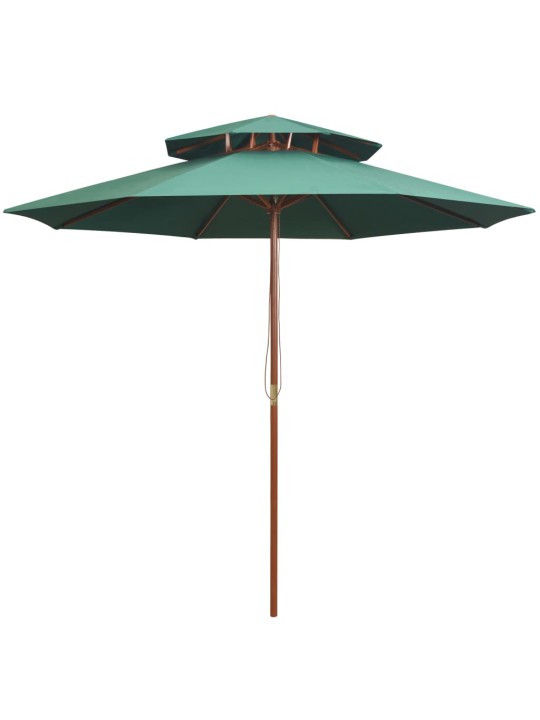 Dvoupatrový slunečník 270 x 270 cm dřevěná tyč zelený
