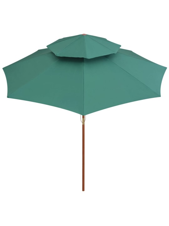 Dvoupatrový slunečník 270 x 270 cm dřevěná tyč zelený