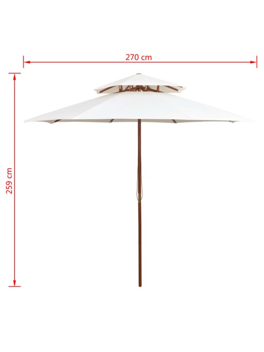 Dvoupatrový slunečník 270 x 270 cm dřevěná tyč krémově bílý