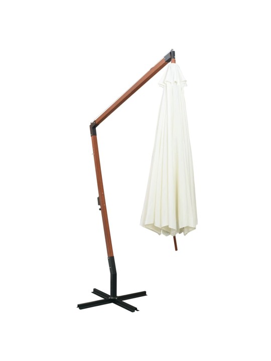 Závěsný slunečník s dřevěnou tyčí, 350 cm, bílá