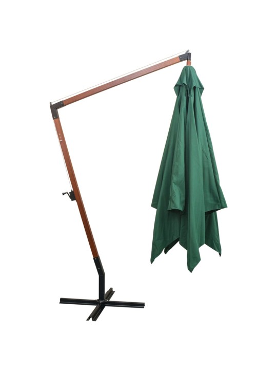 Závěsný slunečník 300 x 300 cm dřevěná tyč zelený