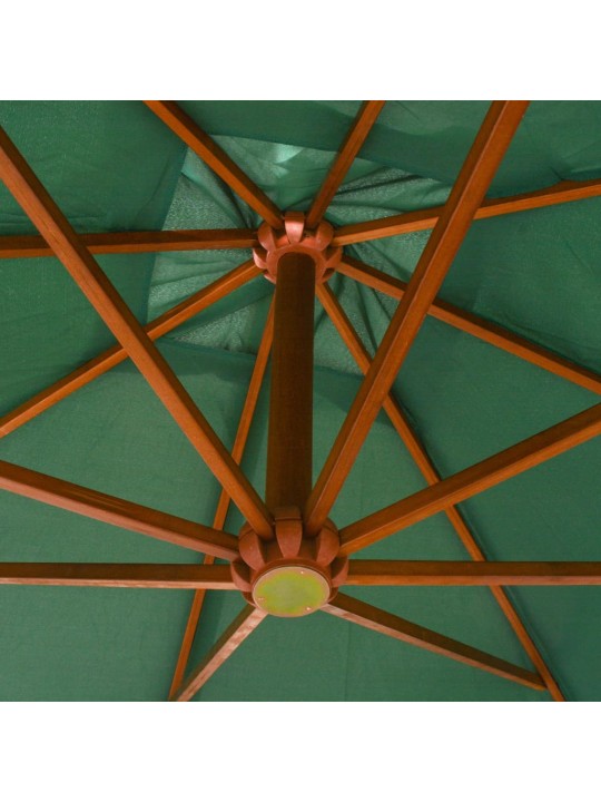 Závěsný slunečník 300 x 300 cm dřevěná tyč zelený