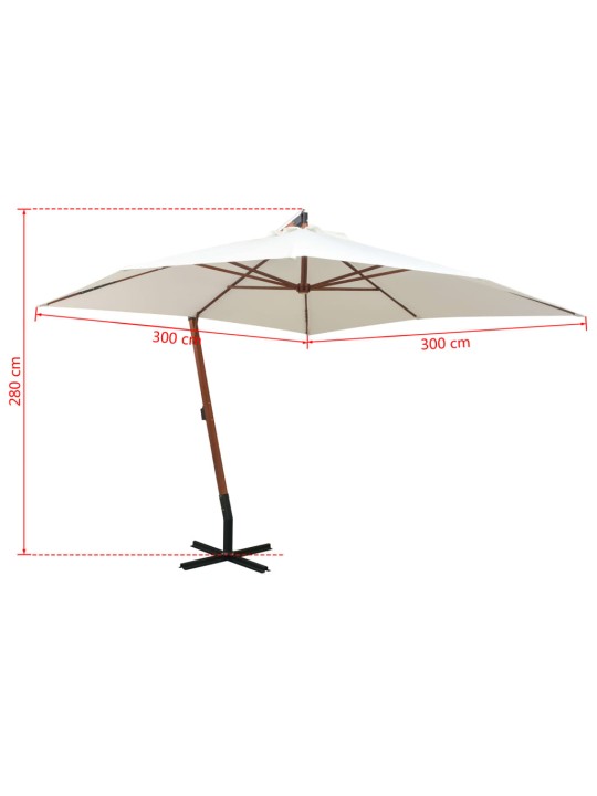 Závěsný slunečník 300 x 300 cm dřevěná tyč bílý