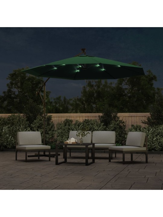 Závěsný slunečník s kovovou tyčí a LED světlem, zelený, 300 cm
